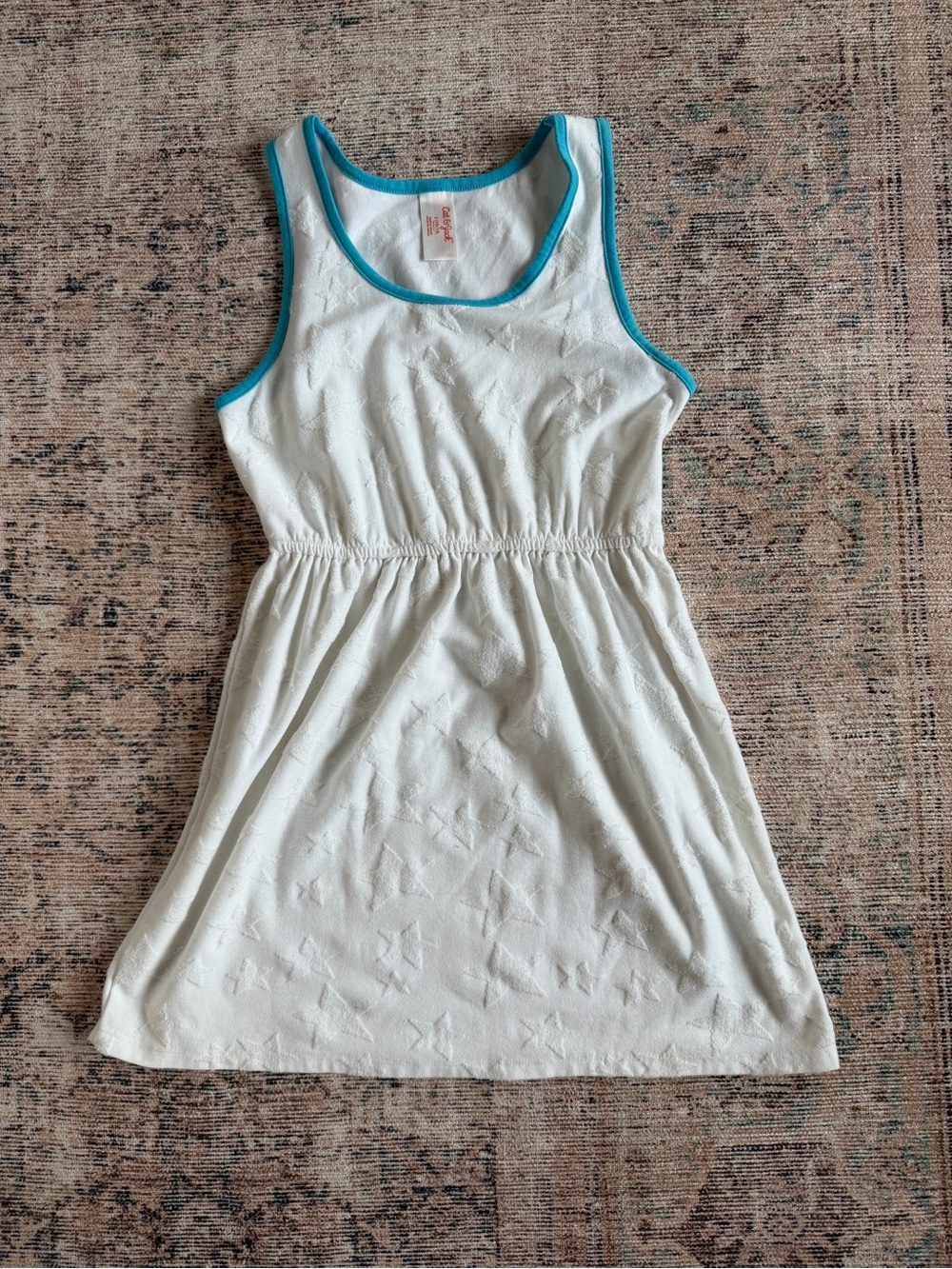 Cat & Jack girls White Terry Print Tank Dress with Teal Trim